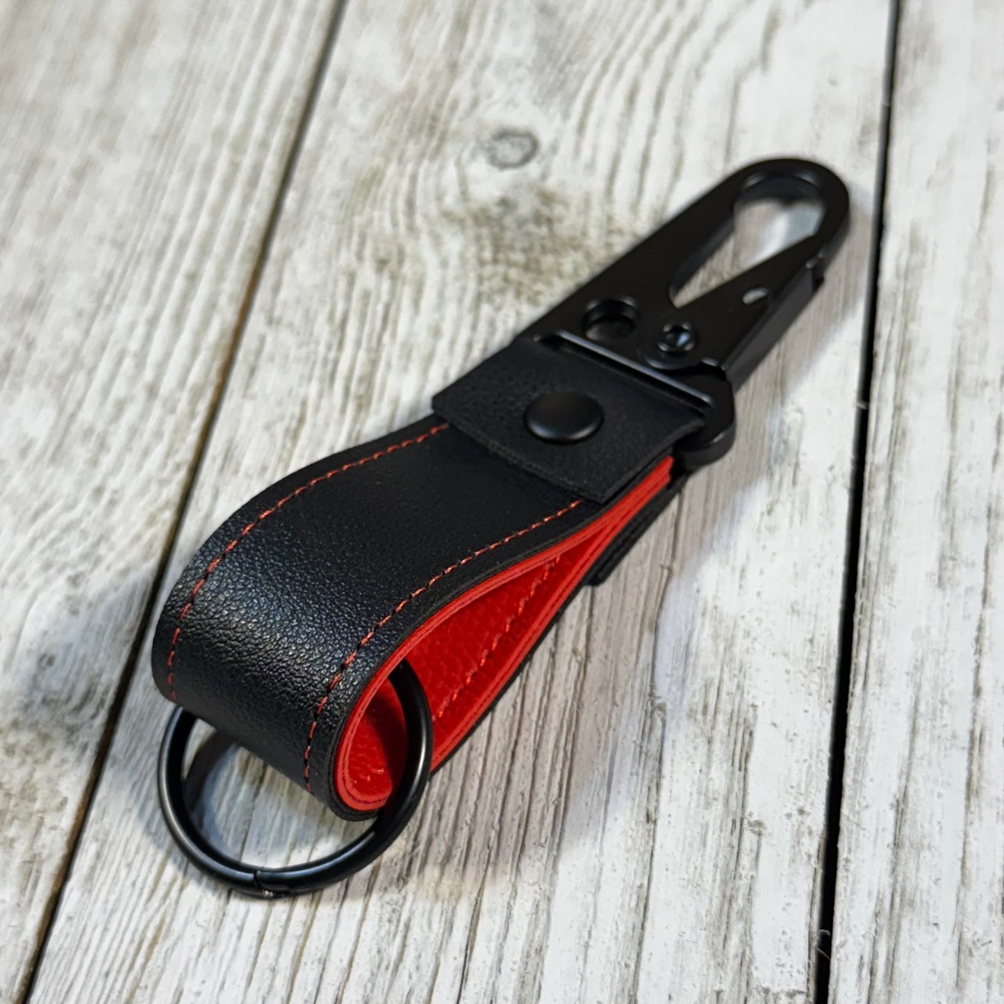 Black & Red Handmade Leather-style Mini Keychain