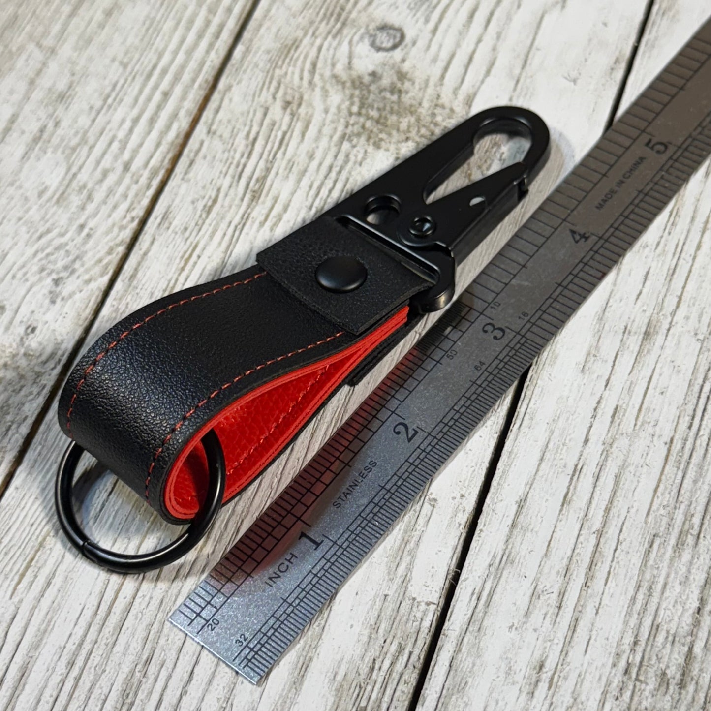 Black & Red Handmade Leather-style Mini Keychain
