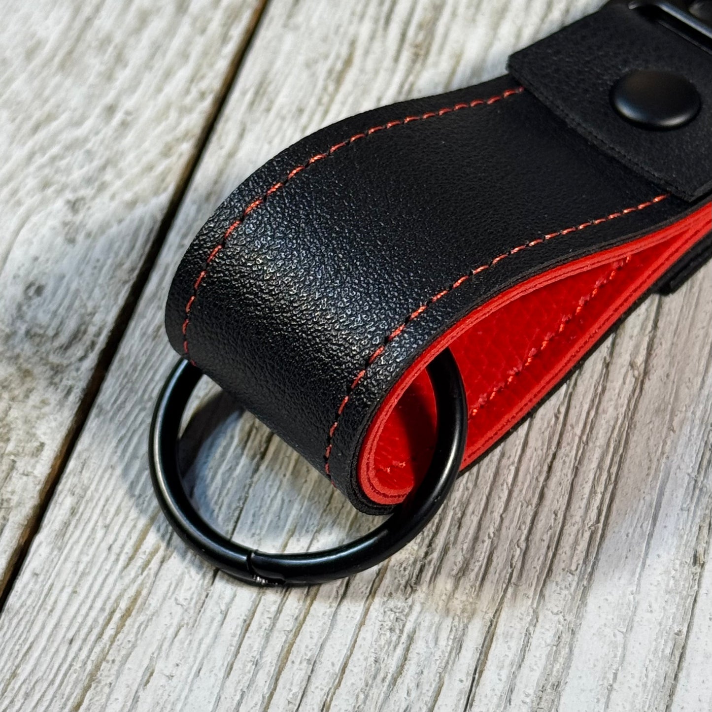 Black & Red Handmade Leather-style Mini Keychain