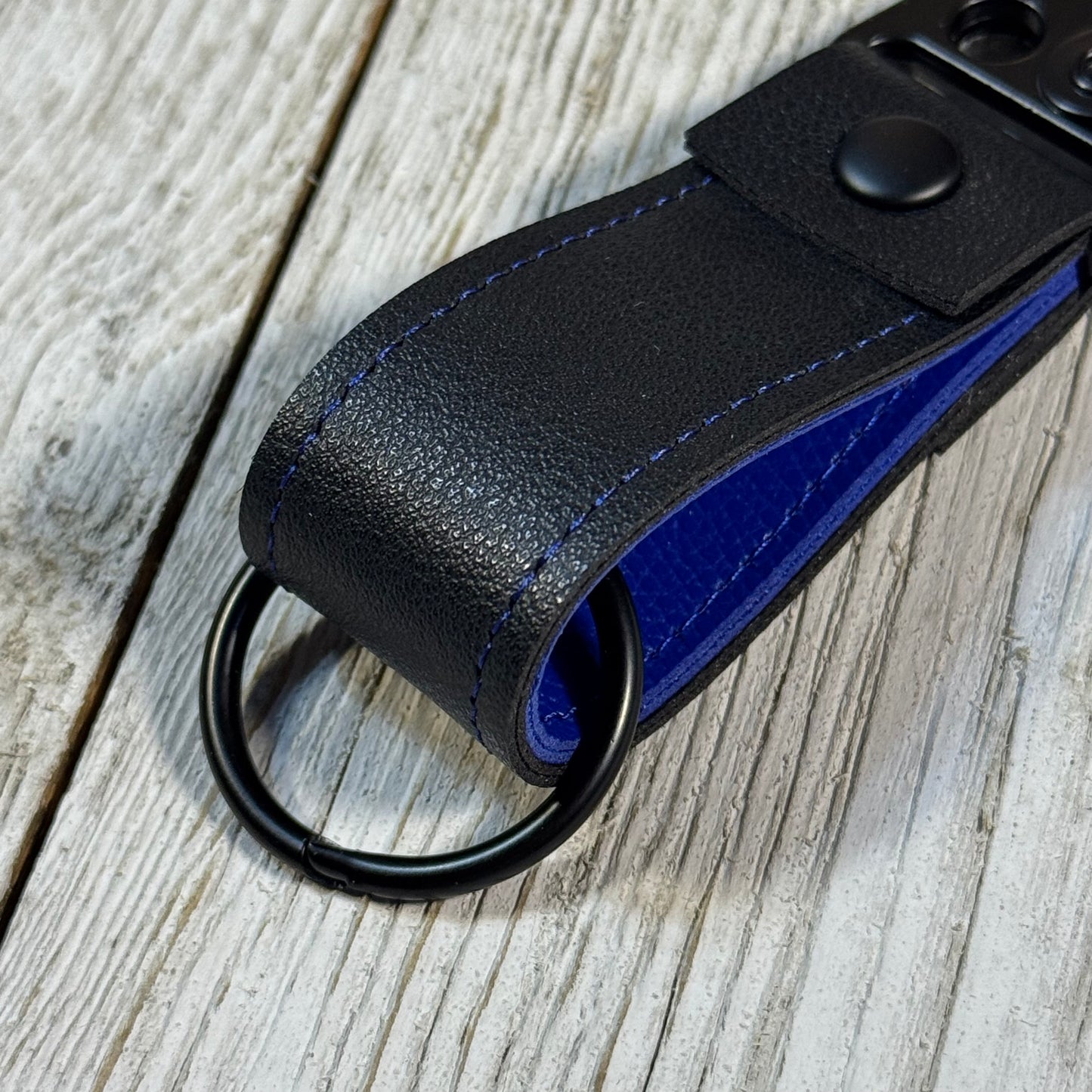 Black & Blue Handmade Leather-style Mini Keychain